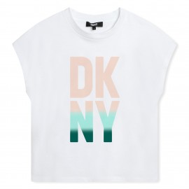 CAMISETA NIÑA SALMÓN Y TURQUESA DKNY LOGO