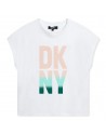 CAMISETA NIÑA SALMÓN Y TURQUESA DKNY LOGO
